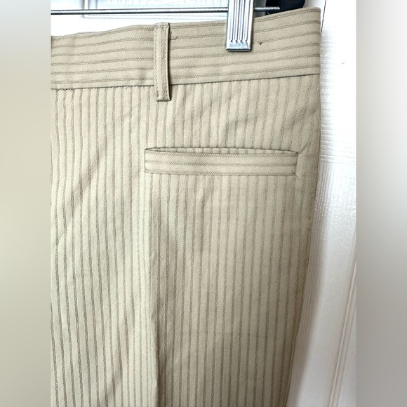 THEORY Spencer Dress Pants Trousers Odyssey Fabric Tan Khaki Beige Striped Flare - Picture 7 of 12